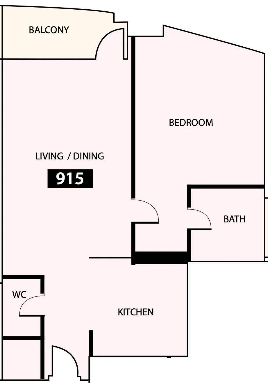 Paradise View 1 1 bed floor plan, 809 sqft