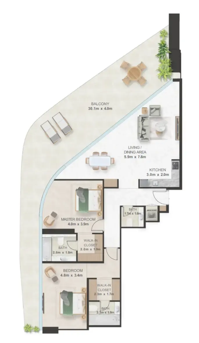Oystra 2 bed floor plan, 2,206 sqft