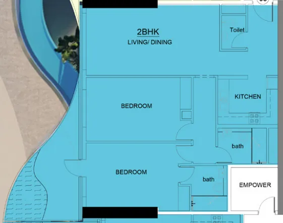 Volga Tower 2 bed floor plan, 1,342 sqft