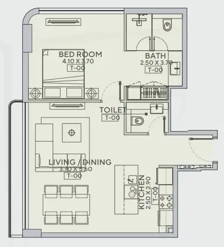 Trillium Heights 1 bed floor plan, 757 sqft