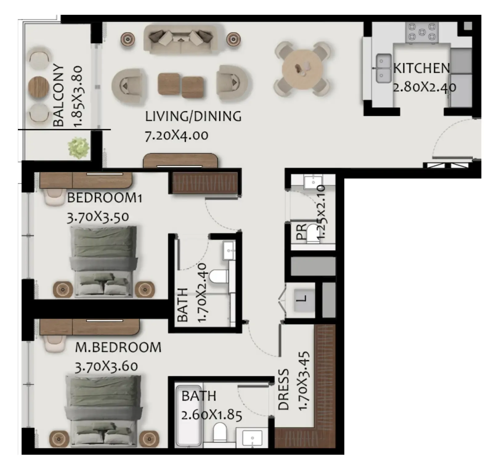 Boulevard Park at Wasl Gate 2 bed floor plan, 1,289 sqft