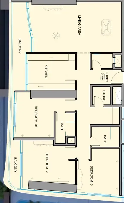 Al Ghaf Tower 3 bed floor plan, 1,791 sqft