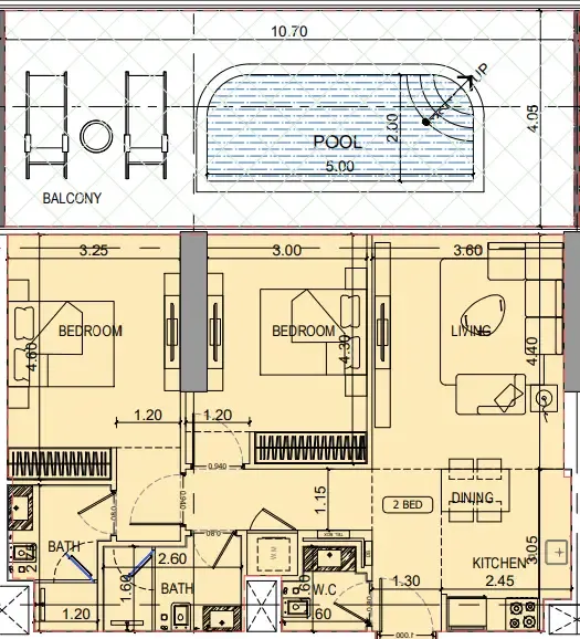 Binghatti Vintage 2 bed floor plan, 1,355 sqft