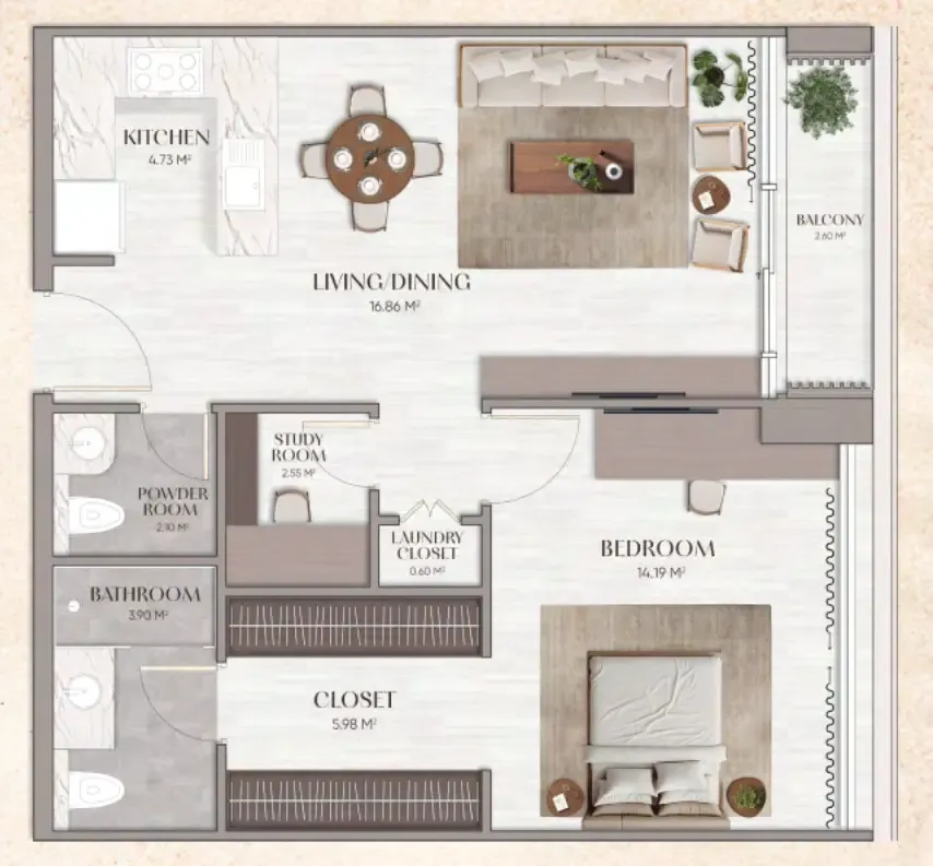 Urban Horizon 1 bed floor plan, 676 sqft