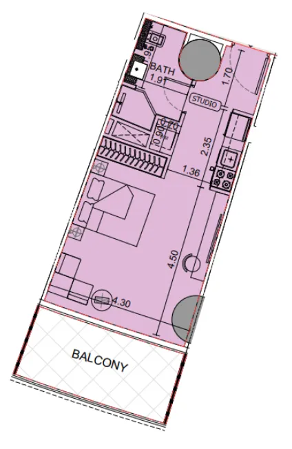 Binghatti Aquarise Studio floor plan, 512 sqft