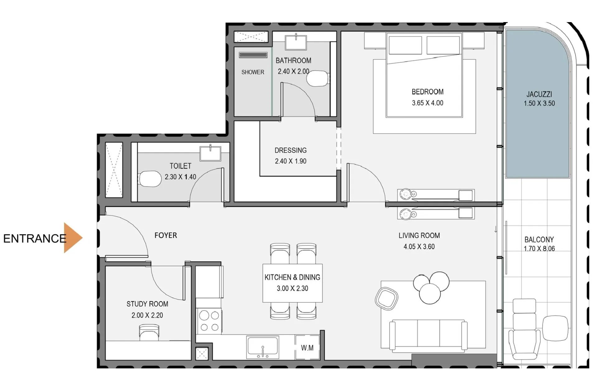 Zen Lagoons by Sanzen 1 bed floor plan, 847 sqft