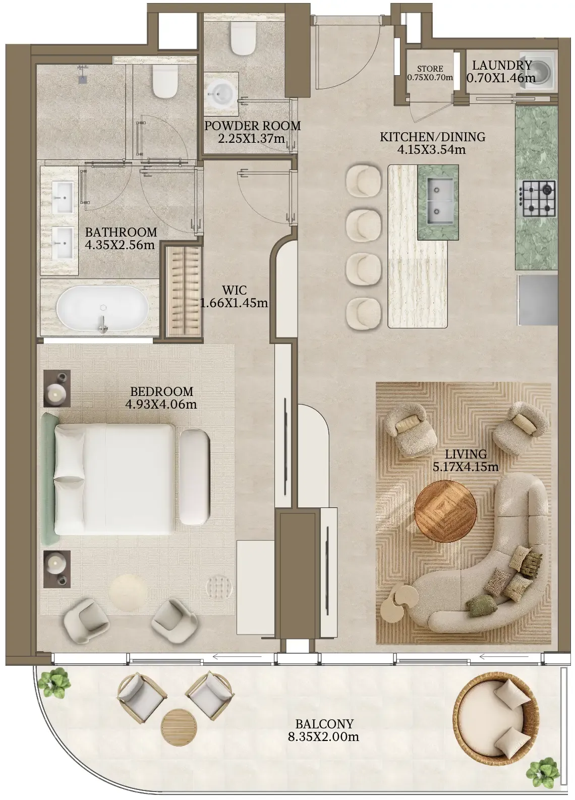 Nasim Al Bahr Residences 1 bed floor plan, 1,140 sqft