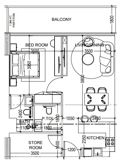 Al Haseen Residences 6 1 bed floor plan, 791 sqft