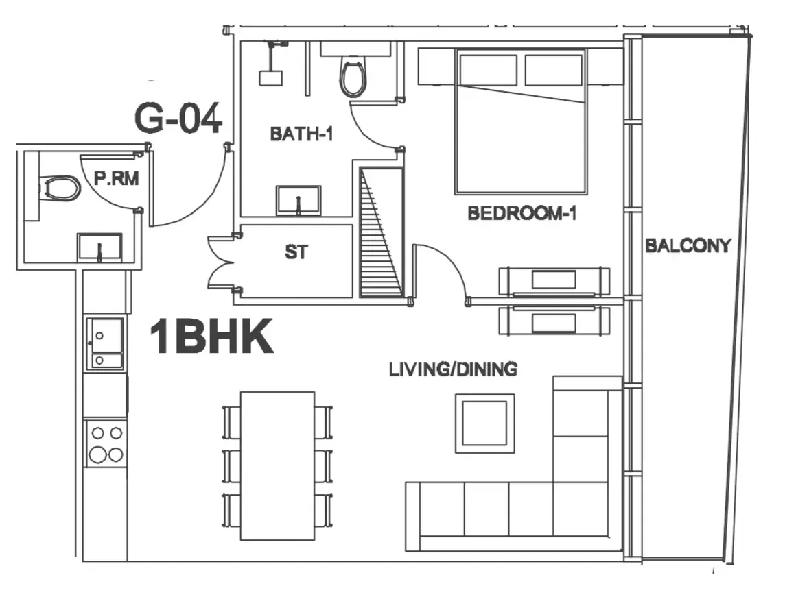 Villa Del Arte 1 bed floor plan, 710 sqft