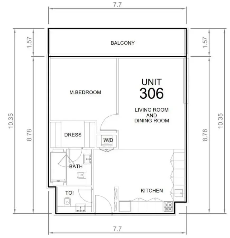 Wadi 645 1 bed floor plan, 847 sqft