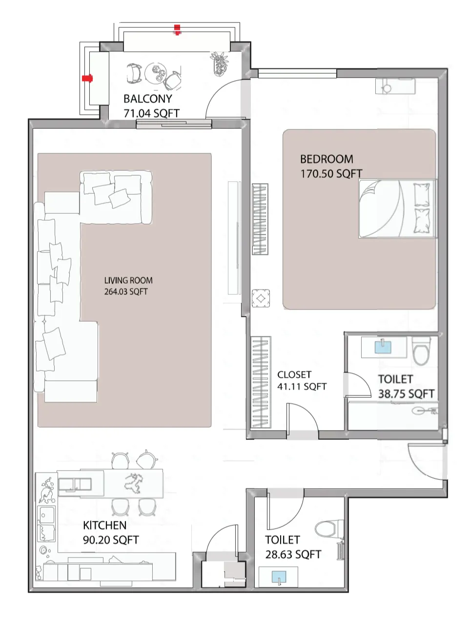 Ajman Creek Towers 1 bed floor plan, 1,113 sqft