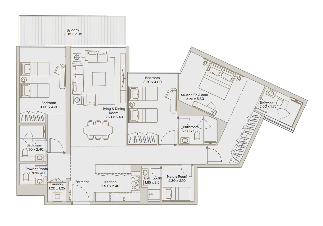 Eleve 3 bed floor plan, 1,633 – 1,634 sqft