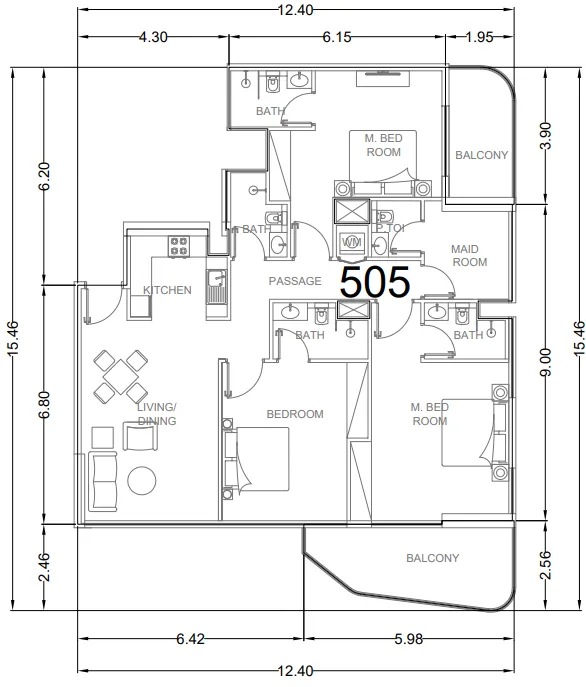 Whitecliffs Residences 3 bed floor plan, 1,586 sqft