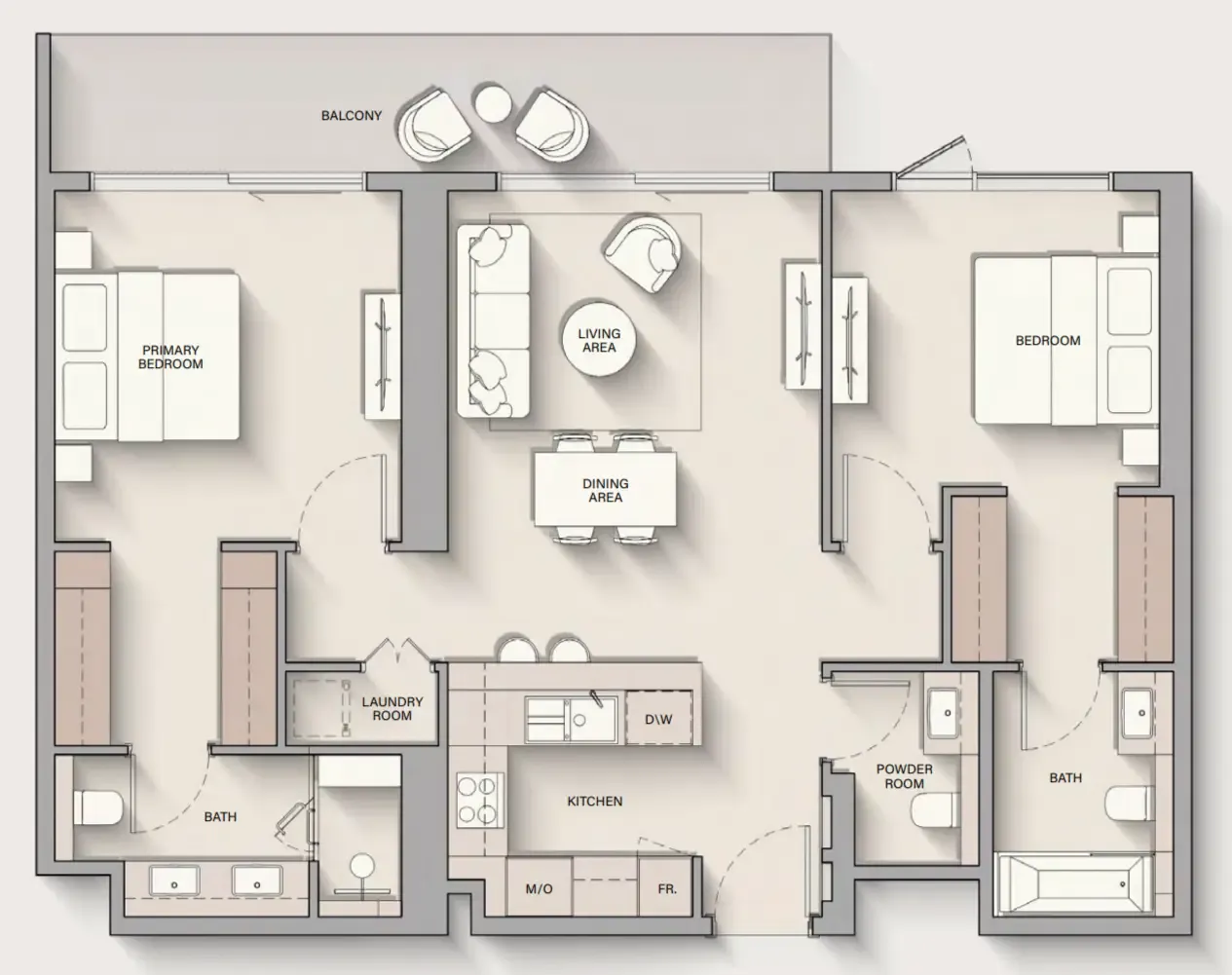 The Hillgate 2 bed floor plan, 1,197 sqft
