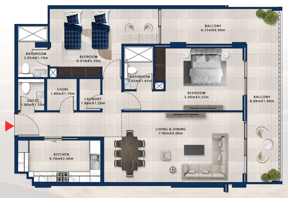 Asayel Avenue 2 bed floor plan, 1,598 sqft