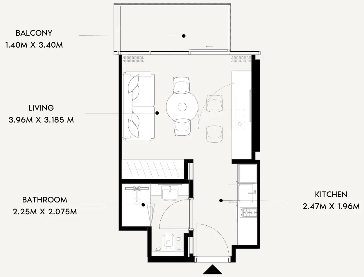 Azizi Wares Studio floor plan, 331 sqft