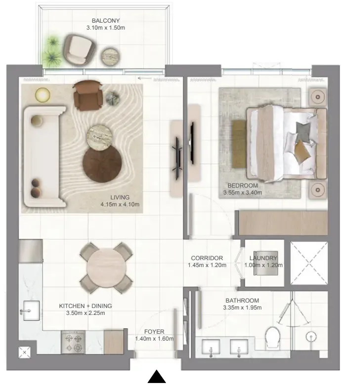Golf Vale 1 bed floor plan, 676 – 680 sqft