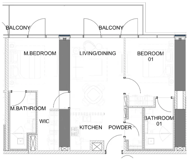 Damac Safa Gate 2 bed floor plan, 1,091 sqft