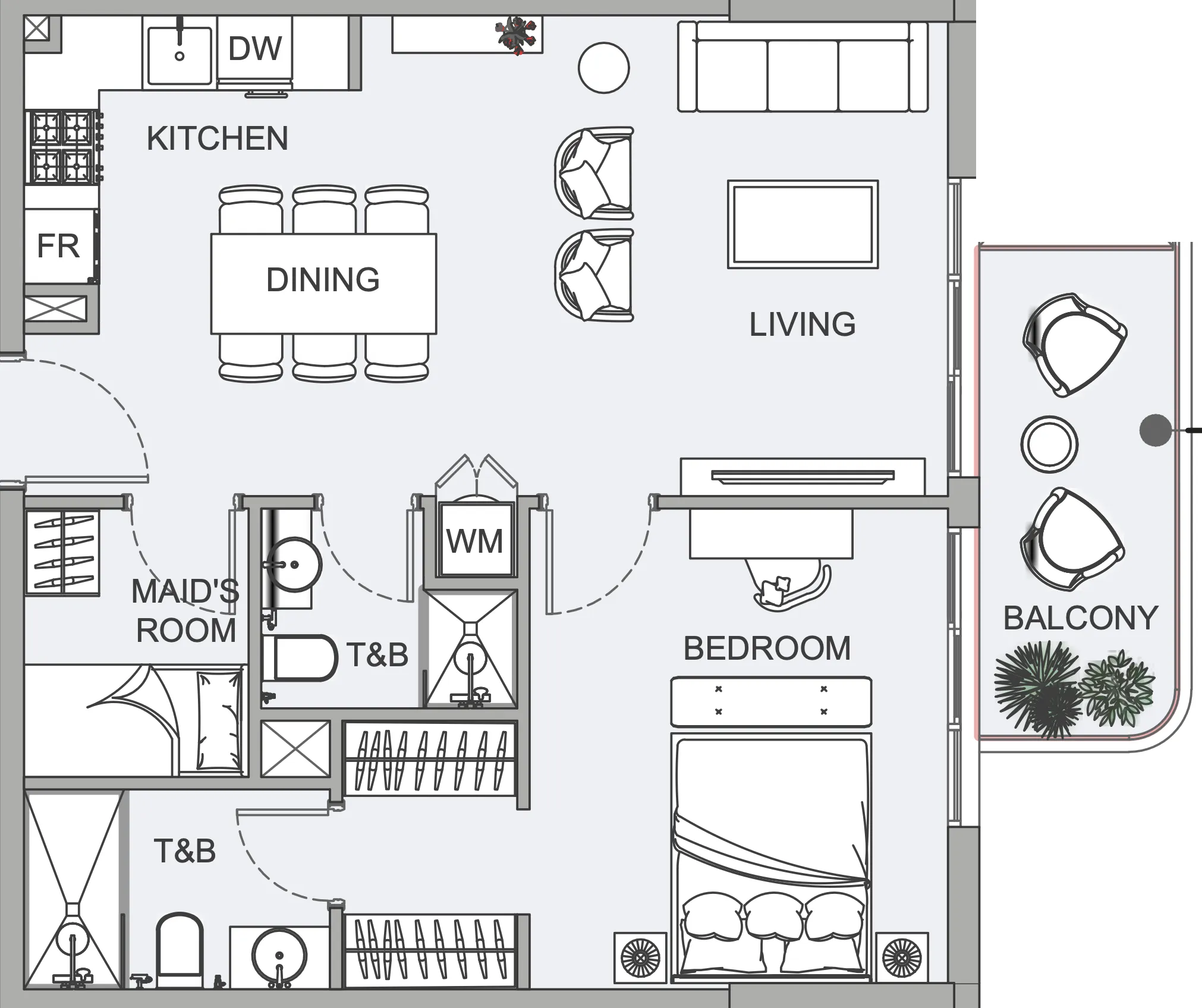 TETR1S Tower 1 bed floor plan, 745 sqft