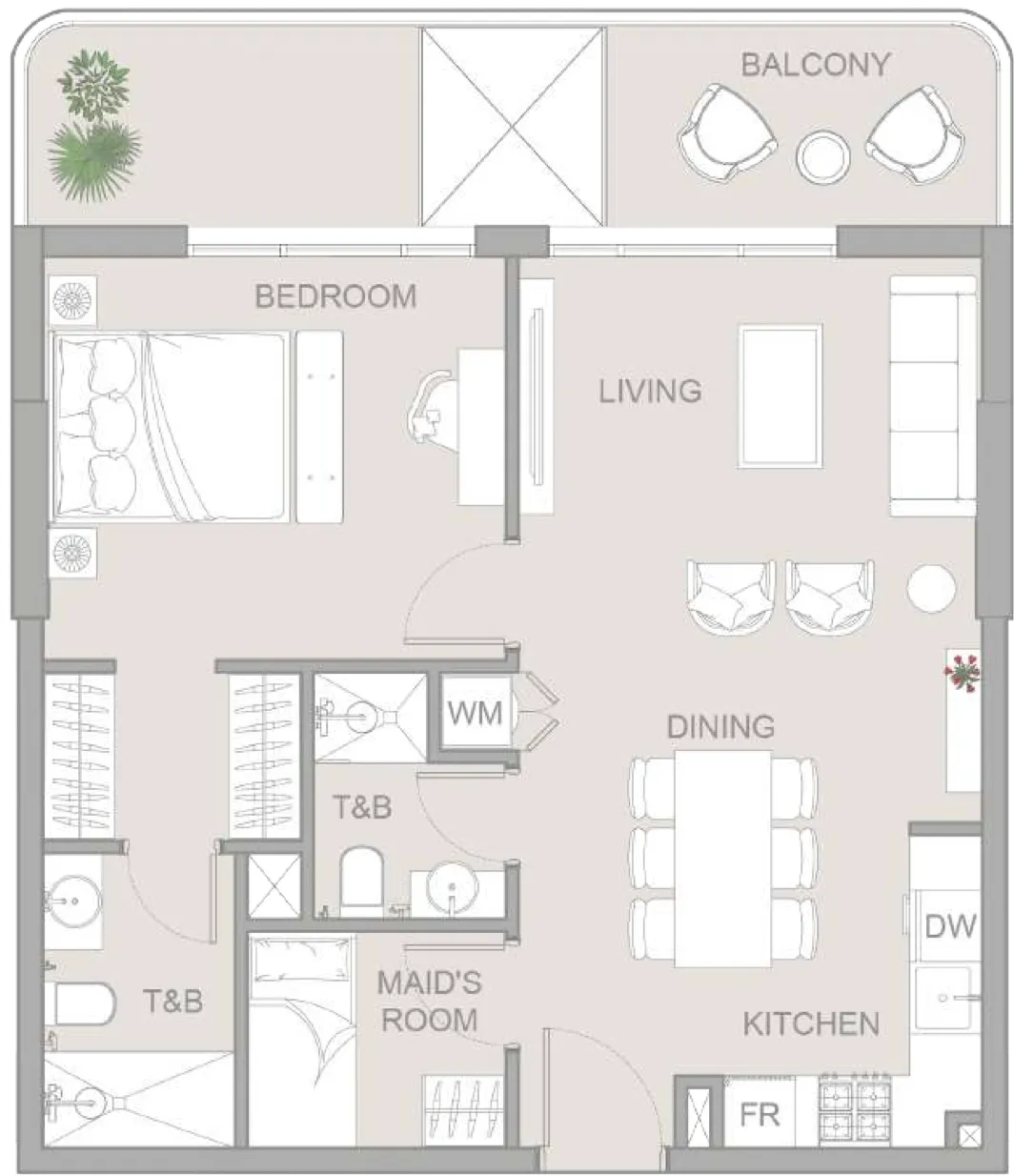 TETR1S Tower 1 bed floor plan, 821 sqft