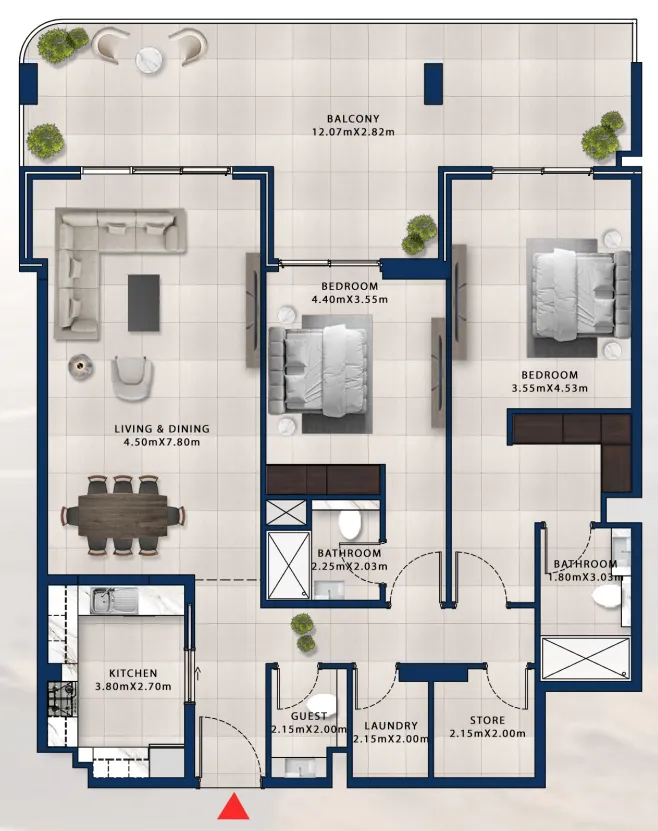 Asayel Avenue 2 bed floor plan, 1,849 sqft