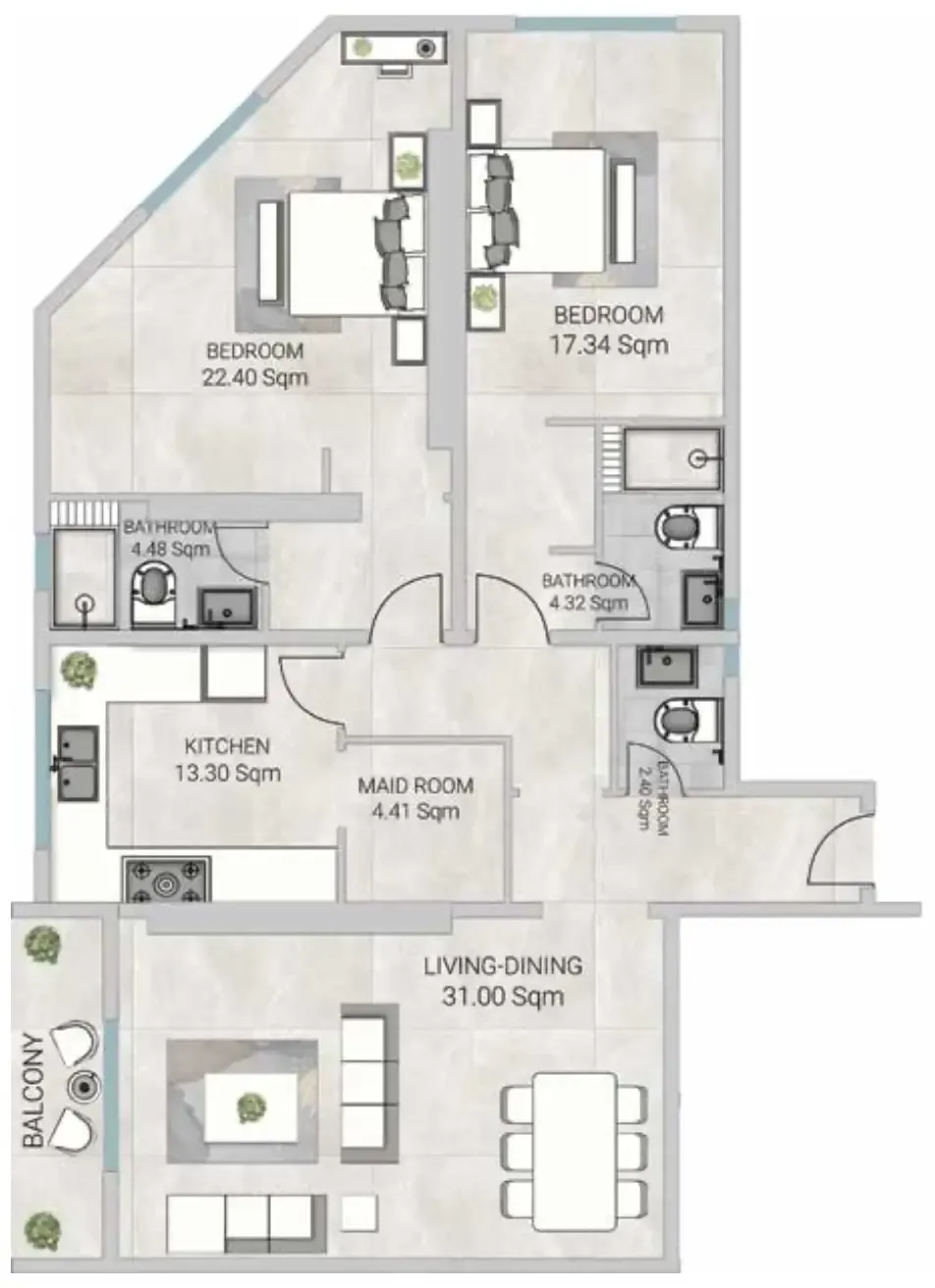 Al Ameera Village 5 2 bed floor plan, 1,994 sqft