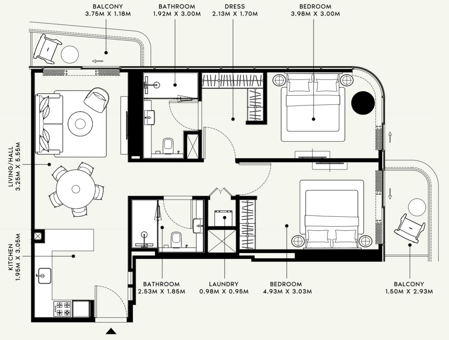 Azizi Ruby 2 bed floor plan, 1,009 sqft
