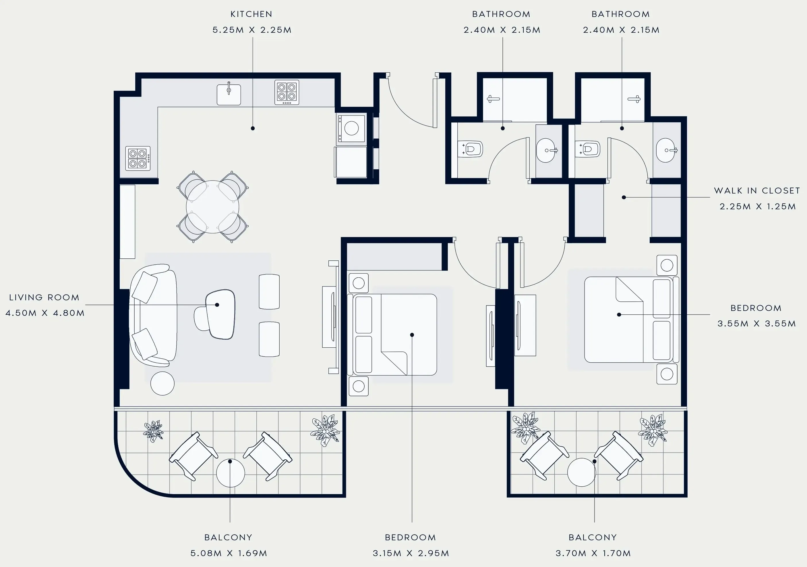 Azizi Venice 2 bed floor plan, 1,087 sqft