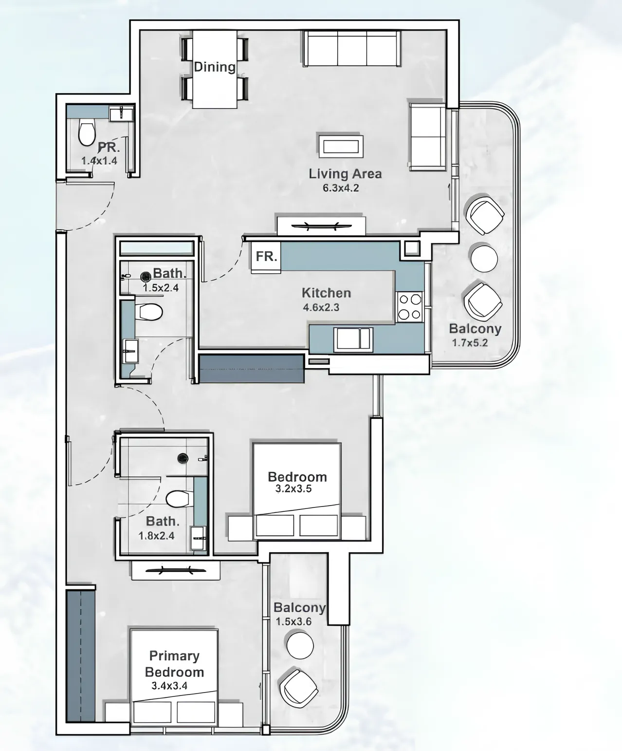 Iraz Creek Views 2 bed floor plan, 1,124 sqft