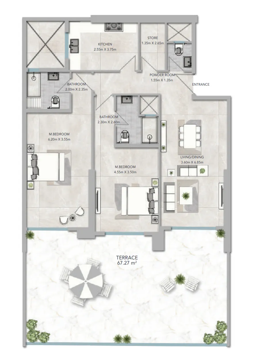 Al Aamra 3 Tower 2 bed floor plan, 2,515 sqft