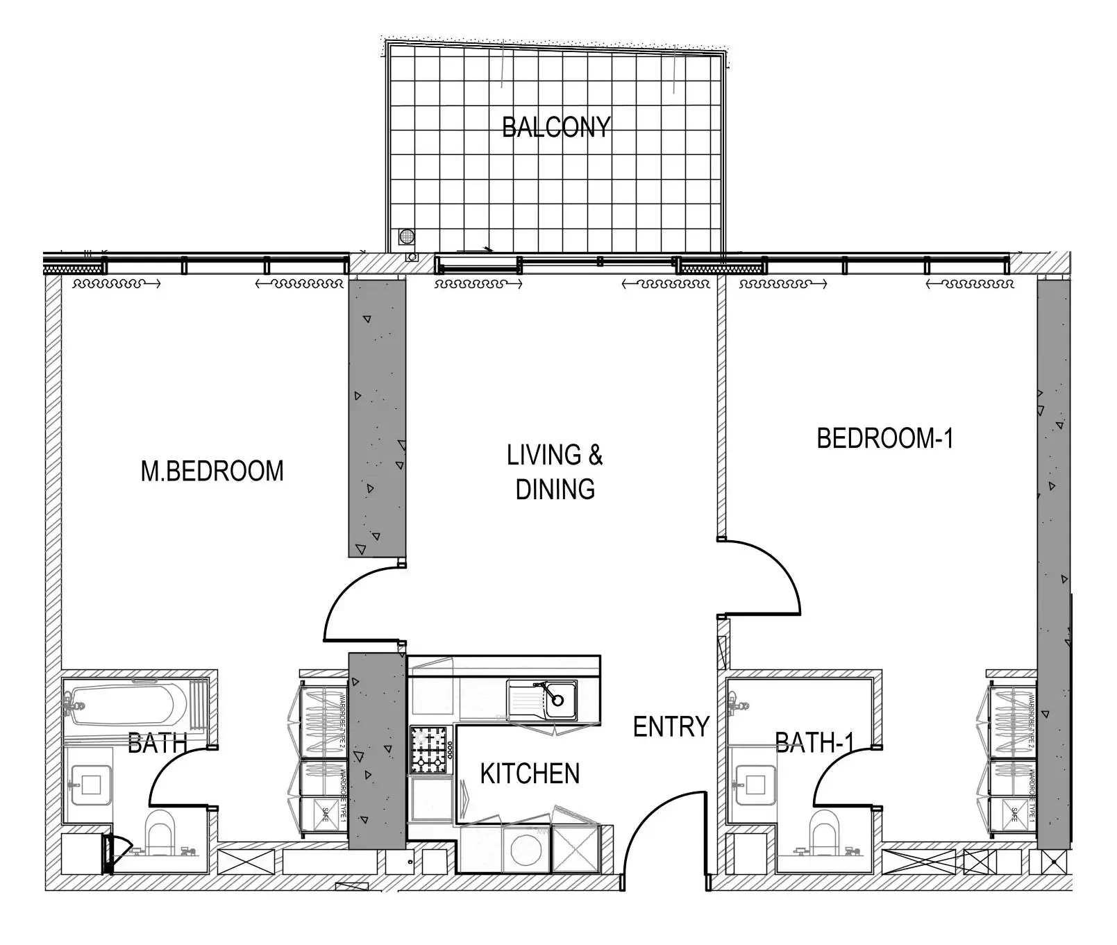 Aykon City Tower 2 bed floor plan, 1,077 sqft