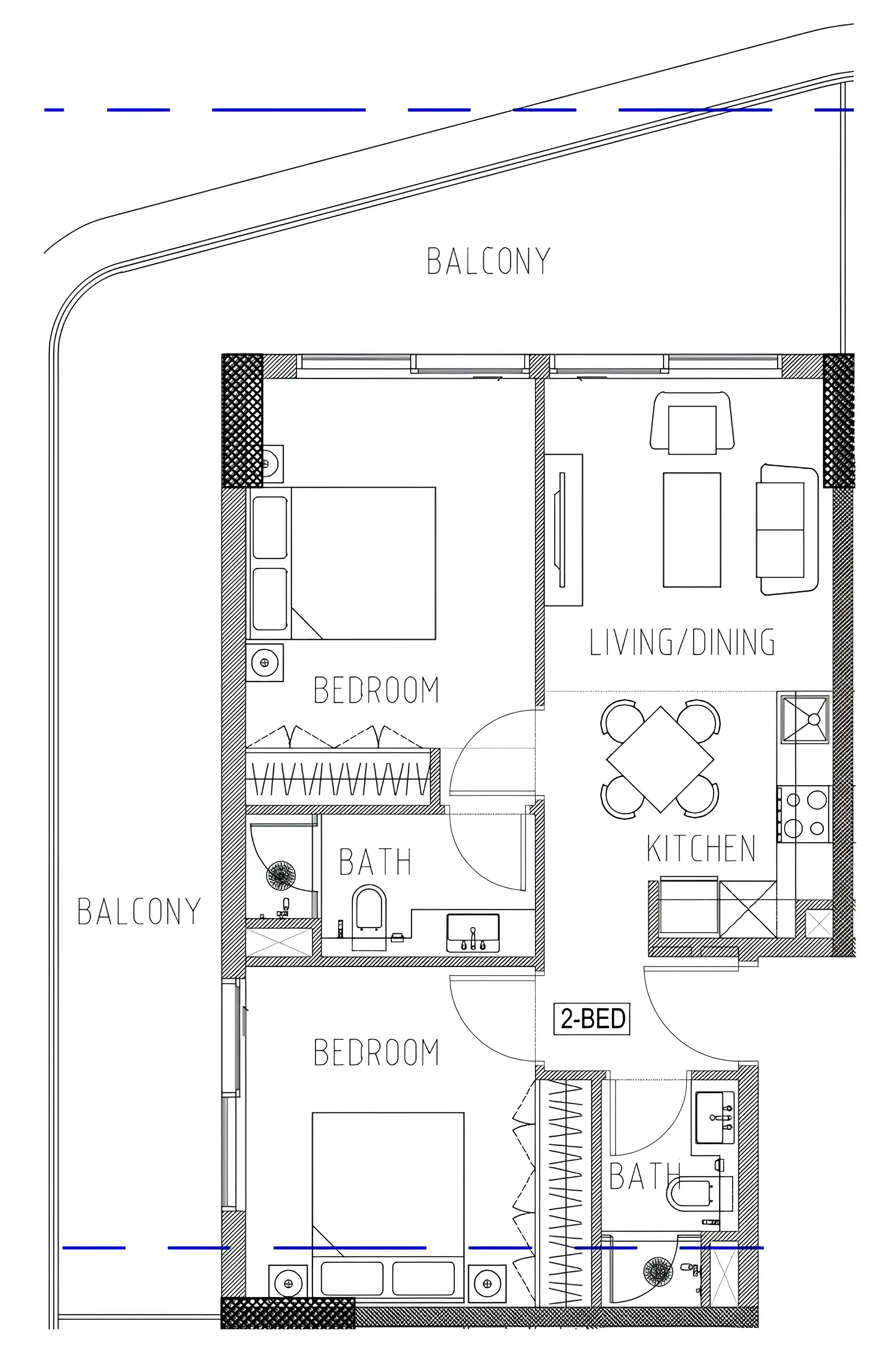 Elo 2 and 3 Damac 2 bed floor plan, 1,004 sqft