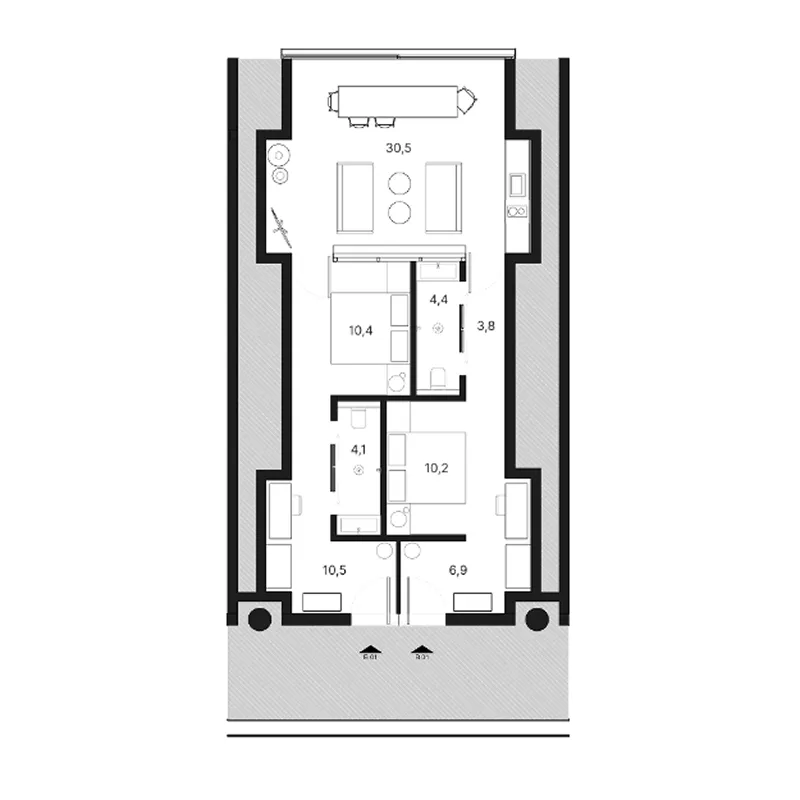 Lyvin Uluwatu 2 bed floor plan, 866 sqft
