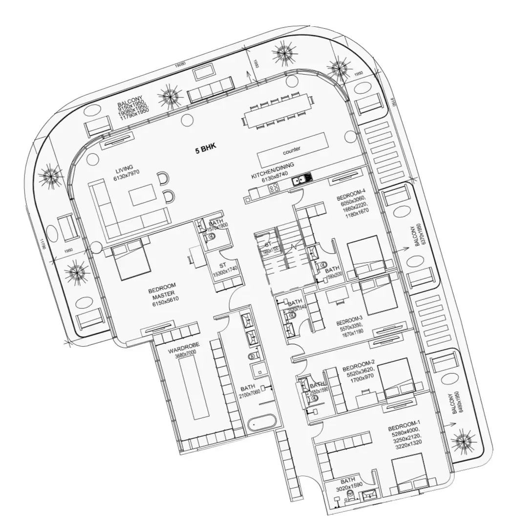 Villa Del Garda 5 bed floor plan, 9,099 sqft