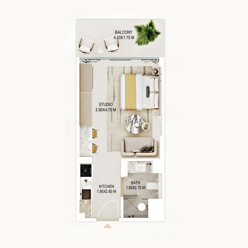 Rabdan Gardens Studio floor plan, 405 sqft