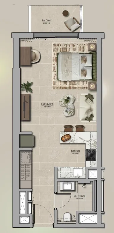 Yas Park Place Studio floor plan, 486 sqft