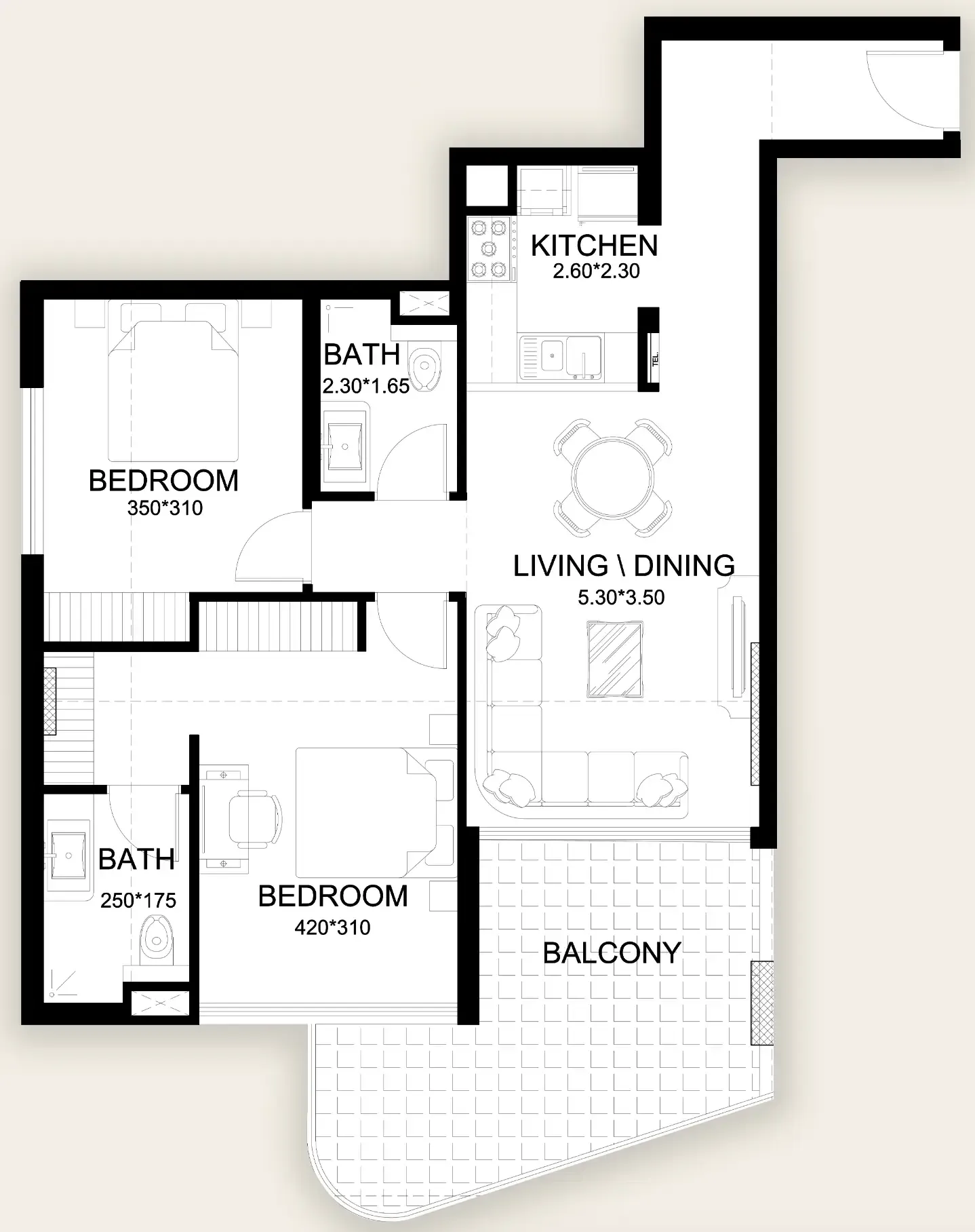 X11 2 bed floor plan, 1,098 sqft