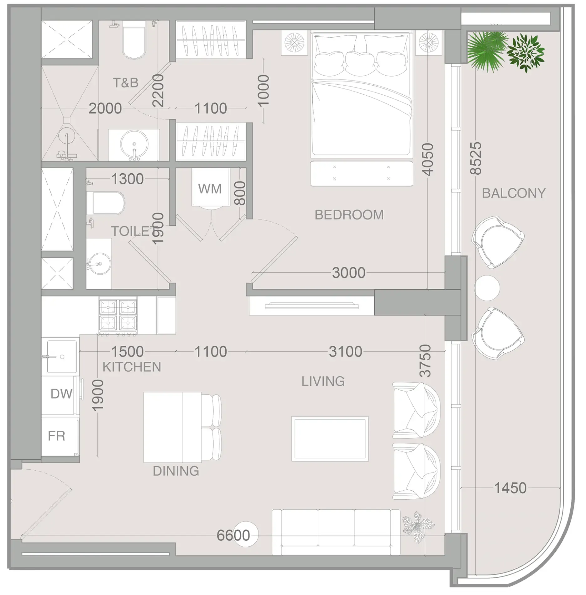 ALTA V1EW 1 bed floor plan, 739 sqft