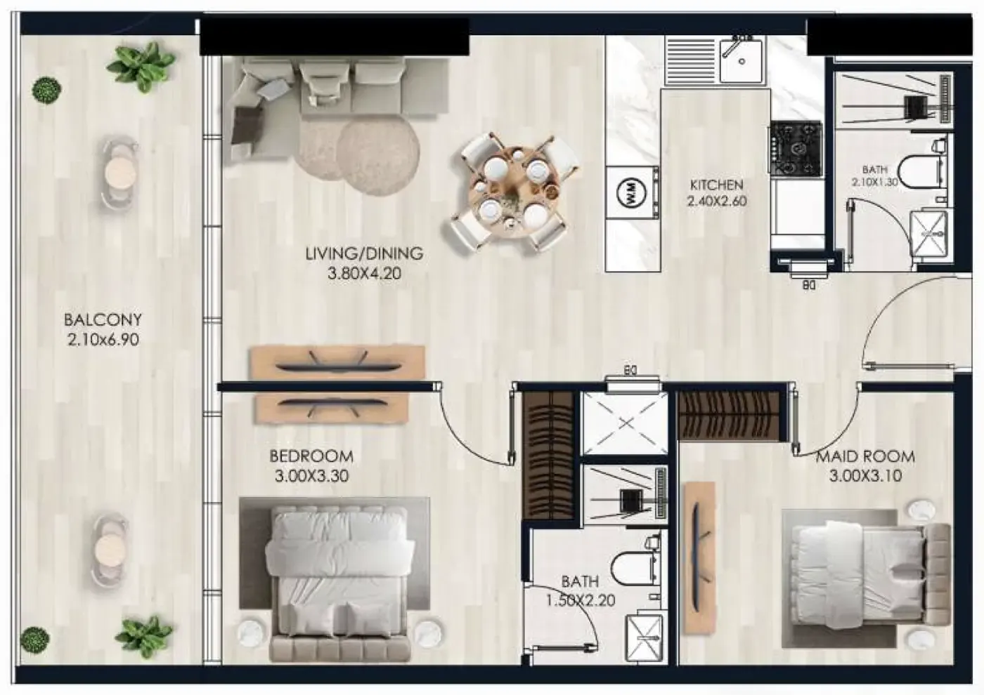 Sera Gardens by Vision 1 bed floor plan, 794 sqft