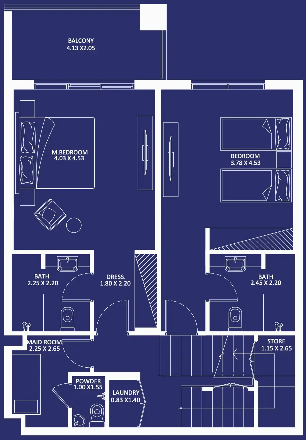 Eleganz 2 bed floor plan, 1,740 – 1,770 sqft