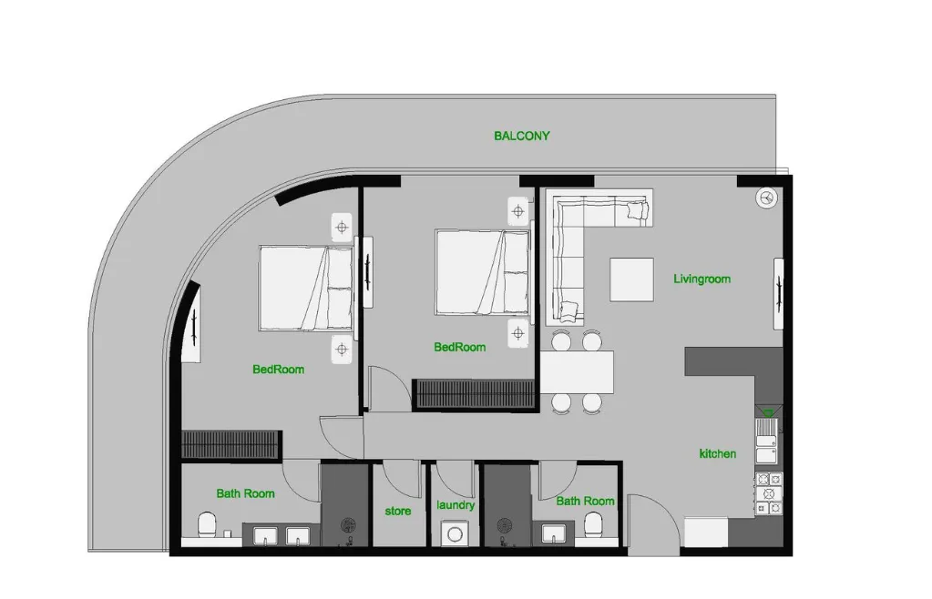 The Central Downtown 2 bed floor plan, 1,453 sqft