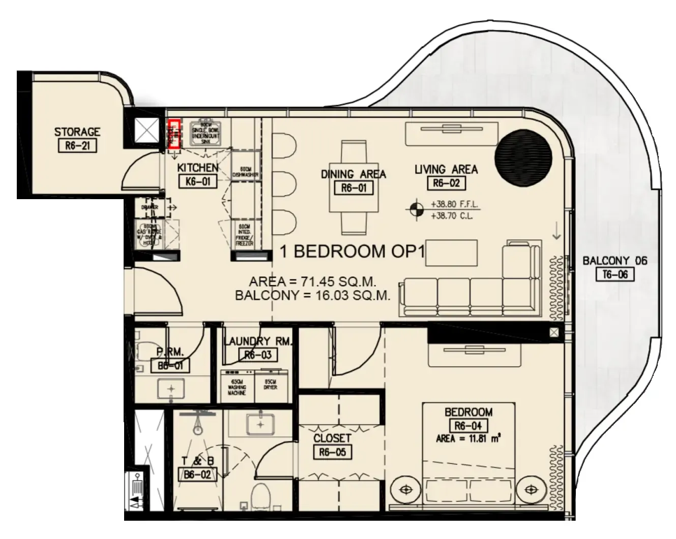Azha Millennium Residences 1 bed floor plan, 933 – 942 sqft