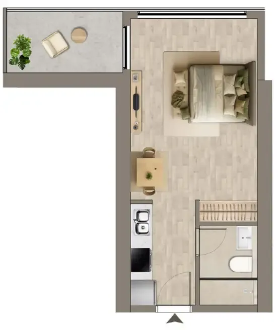 Colibri Views Studio floor plan, 414 sqft