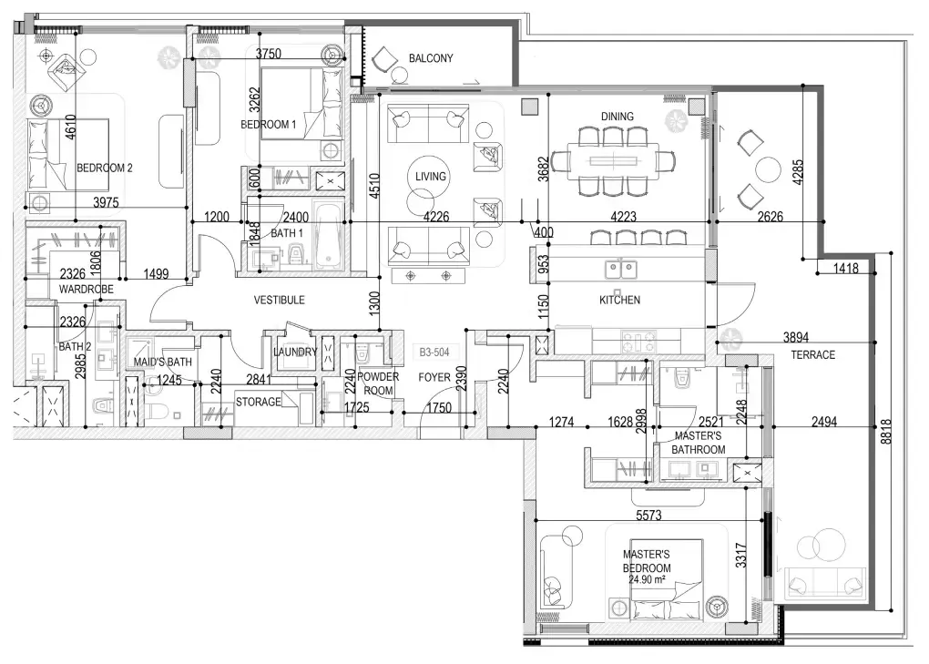 Naseem Al Jurf 3 bed floor plan, 2,336 sqft