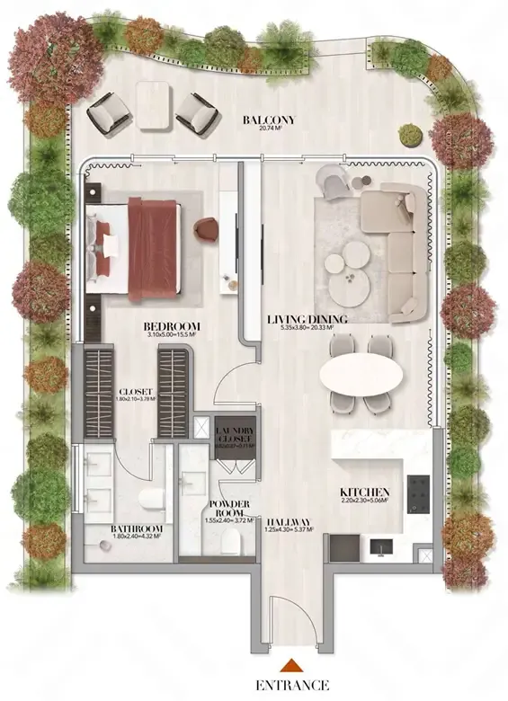Gate Eleven by Amwaj Development 1 bed floor plan, 898 sqft