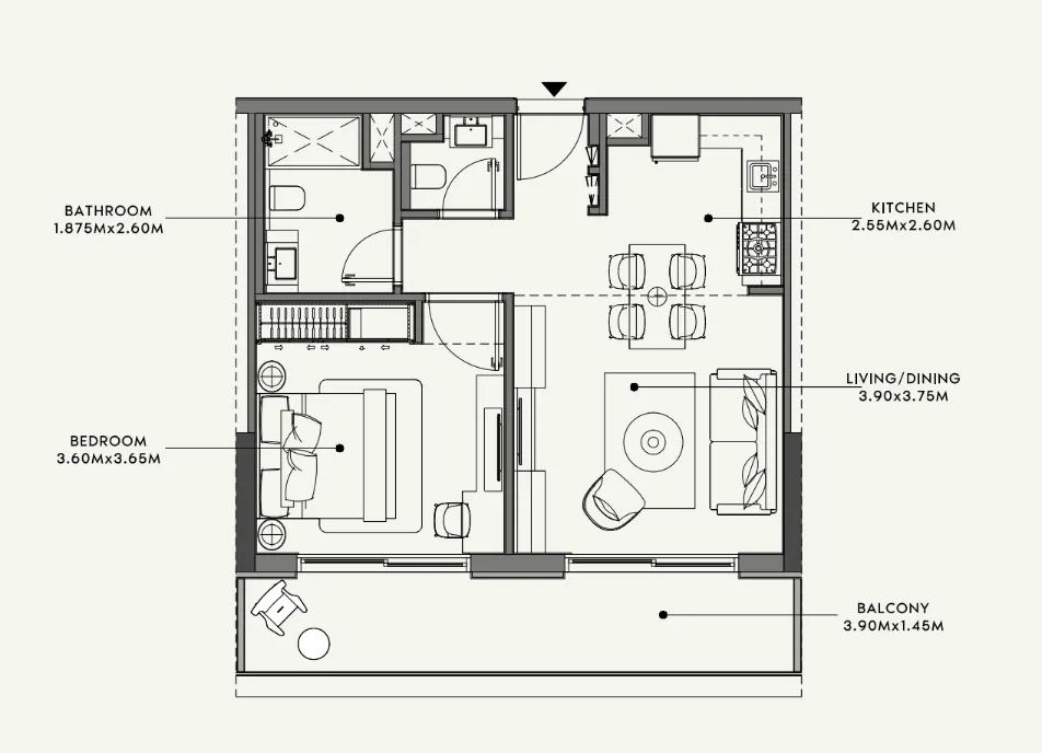 Azizi Venice 1 bed floor plan, 689 sqft