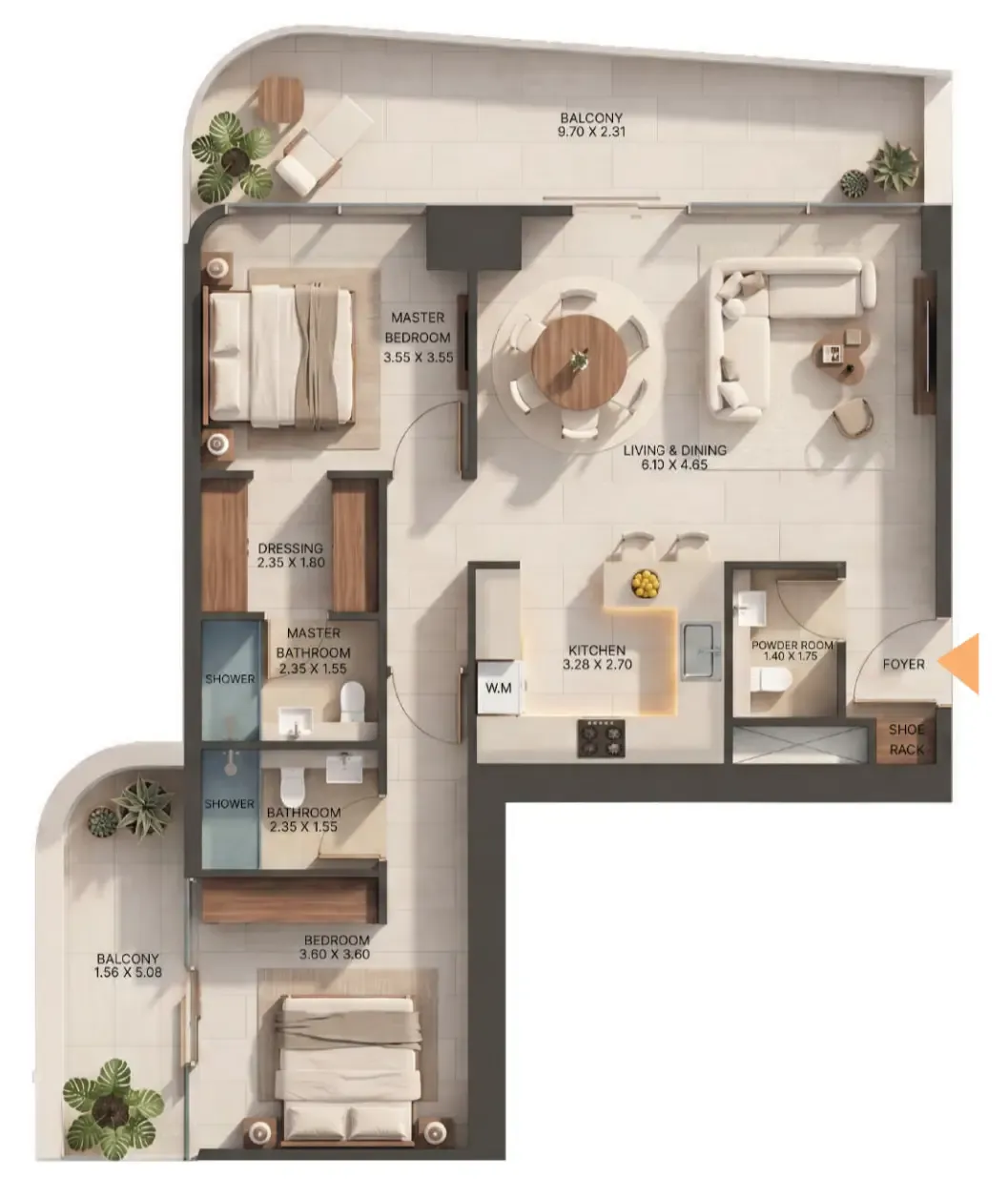 Zen Lagoons by Sanzen 2 bed floor plan, 1,308 sqft