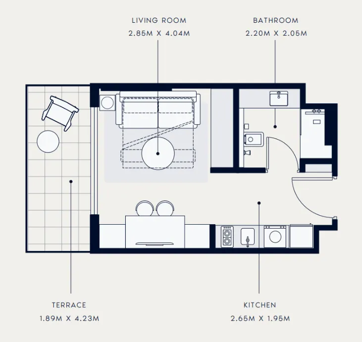 Azizi Venice Studio floor plan, 369 sqft