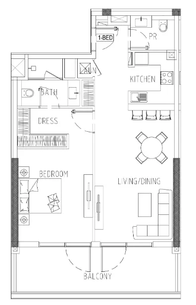 Damac Riverside Views 1 bed floor plan, 1,042 sqft