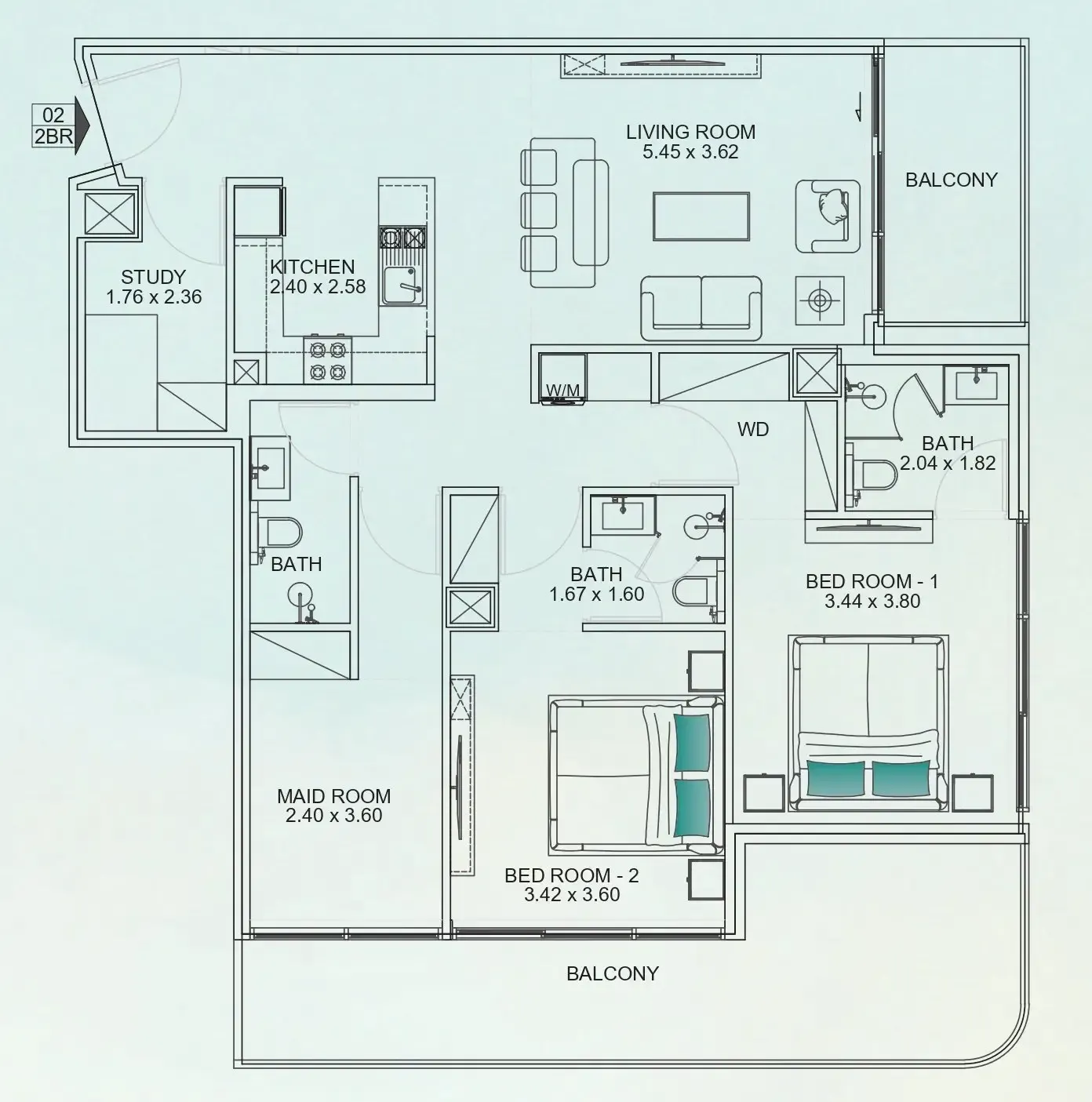 Floarea Breeze 2 bed floor plan, 1,422 sqft